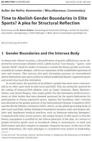 Cover: Time to Abolish Gender Boundaries in Elite Sports?